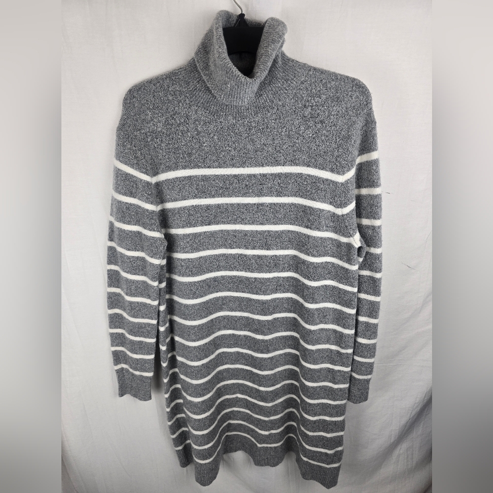 J. Crew Heather Gray And White Knit Long Sleeve Turtleneck Sweater Dress Sz L